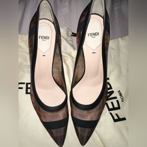 Fendi Colibri Heel Mesh Pumps Logo Multicolor Women’s Shoes Brown & Black size 9